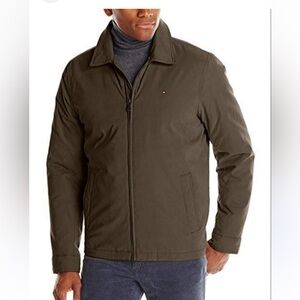 Tommy Hilfiger Men's Olive Brown Micro-Twill Full Zip Quilited Lined Jacket